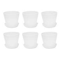 6X Plastic Plant Flower Pot Planter with Saucer Tray Round Gloss Home Garden Decor, White Upper Caliber, 10cm/3.94 Inch