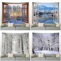 【cw】Window Outside Snowflake Forest Tapestry Winter Landscape Tapestries Wall Hanging Home Art Decor Blanket for Bedroom Living Room ！