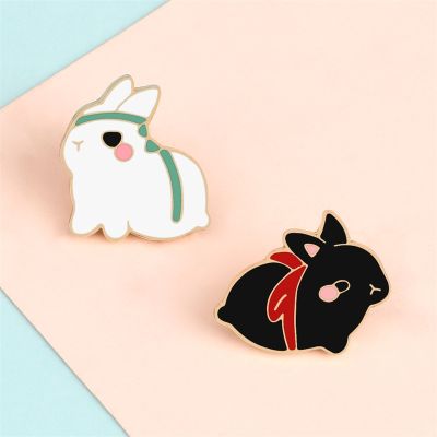 The Untamed Rabbit Enamel Pin Cute Black White Bunny Animal Badges Brooches Bag Clothes Lapel Pin Jewelry Gift for Best Friends