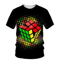 Summer New mens short-sleeved 3D Printing Rubiks Cube three-dimensional Modeling Casual Fashion Style round-neck short-sleeved