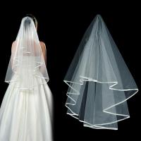 สั้น Tulle Wedding Veils 2 ชั้นพร้อมหวี emble ความยาวผ้าคลุมหน้าเจ้าสาวสำหรับเจ้าสาวสำหรับงานแต่งงานอุปกรณ์...-JHU STORE