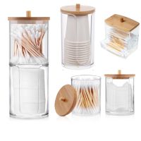 Makeup Organizer Cosmetic Storage Box Bathroom Jar Cotton Swab Cotton Pad Jewelry Organizer Bamboo Cover Round Storage Container Travel Size Bottles C