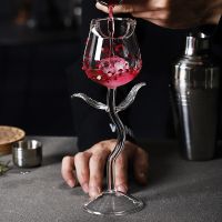 Creative cocktail glass rose high level appearance goblet wine glasses the red glass flower cup