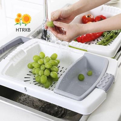 HTRXB 3 In 1ครัวอ่างอเนกประสงค์ตัดพลาสติกล้างพร้อมตะกร้าเครื่องมือเขียงประกอบอาหาร
