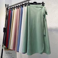 COD DSTGREYTRYT Korean Version Simple Plain Chiffon Half-Length A-Line Skirt Summer High Waist Laced-Up One-Piece Sweet Fresh Mid