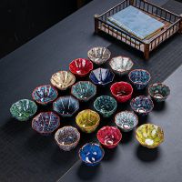 （glistening shop）เตาเผาหลากสีเปลี่ยนถ้วยน้ำชา PersonalCupTemmoku GlazeTea Bowl Puer Master CupCeremony Gift