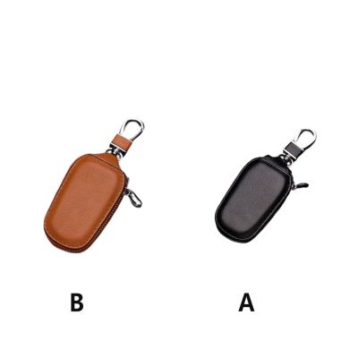 npuh Car Key Holder Storage Carrying Case Leather Portable Cover Reusable Automobile Protector Anti-scratch Pouch Bag Black