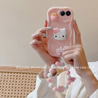 แม่พิมพ์กลม เคส Case Realme 11 NFC 11X 11 Pro+ 10 Pro+ 10T 9i 9 9 Pro Plus 5G 4G ใหม่ เคส ลายการ์ตูนน่ารักสีชมพู3มิติลาย Hello Kitty พร้อมสร้อยข้อมือลูกปัด2023