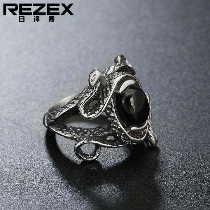 rezex-เครื่องประดับส่วนบุคคลพังค์ย้อนยุคอัญมณีงูเหล็กไททาเนียมสุภาพบุรุษแหวนผู้หญิง