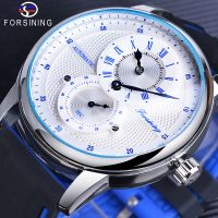 ZZOOI Forsining Fashion White Blue Automatic Wristwatch Transparent Waterproof Men Mechanical Watch Silicone Band Casual Sport Clock