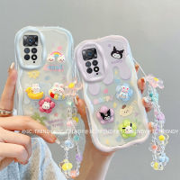 Phone Case เคส Redmi Note 11S 10S Note11 Pro Note10 Pro 4G 5G เคสโทรศัพท์ตุ๊กตา3D การ์ตูนน่ารักกรอบครีมมาการอนซิลิโคนนิ่มพร้อมสายรัดข้อมือดอกไม้2023