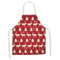 Christmas Decoration Santa Red Sleeveless Apron Cotton Linen Kitchen Aprons Women Home Cooking Baking Waist Bib Pinafore Tablier