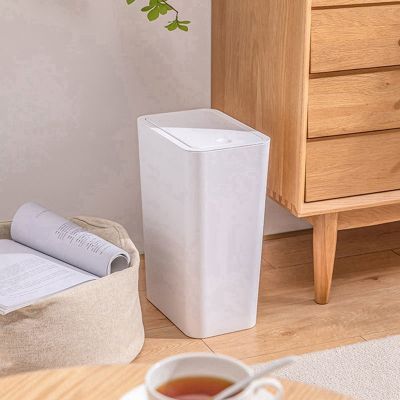 1 PCS Household Square Trash Can Living Room Office Paper Basket Thickened With Lid Push-Type Plastic White