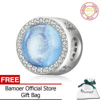 BAMOER ของแท้925เงินสเตอร์ลิง Murano เคลือบเครื่องรางลูกปัดกลมพอดีสร้อยข้อมือและกำไลข้อมือเครื่องประดับอย่างดีของขวัญคริสต์มาส SCC2040