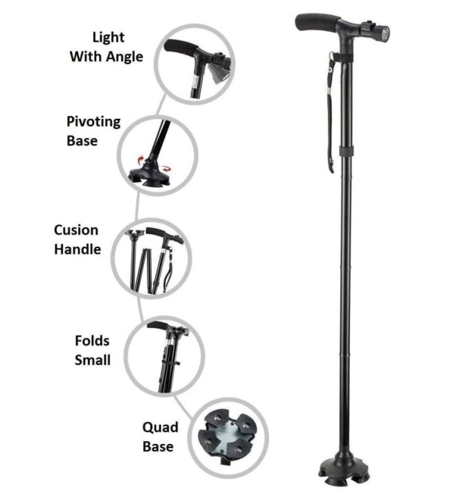 ไม้เท้าพับได้-พร้อมไฟ-led-ให้ความสว่างในที่มืด-ช่วยพยุงผู้สูงอายุและสำหรับผู้ที่มีปัญหาเรื่องขา-ทำจากอลูมิเนียมอย่างดี-มีความแข็งแรง