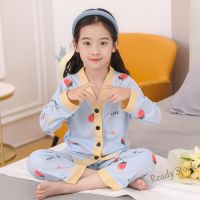 【Ready Stock】 ❏ C22 Hot Sale Girls Childrens Pajamas Big Girls Milk Silk Long-Sleeved Trousers Sleeping Can Wear Outs