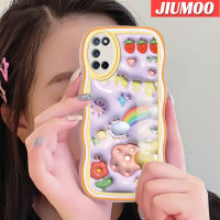 JIUMOO เคสสำหรับ A52 OPPO A72 A92 4G ลายดอกไม้สีรุ้งขอบลอนนุ่มกันกระแทกเคสมือถือ TPU ซิลิโคนแบบใสกรอบป้องกันหัวกล้องรวมทั้งหมด