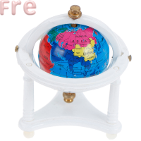 Fre 1PC 1:12 dollhouse Rolling Globe พร้อมไม้ยืนอุปกรณ์เสริมเฟอร์นิเจอร์ขนาดเล็ก