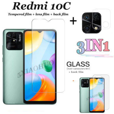 (3 in 1) For Xiaomi Redmi 10C ฟิล์มกระจกนิรภัย,ป้องกันหน้าจอกระจกนิรภัยแบบใส + ฟิล์มกล้อง + ฟิล์มติดด้านหลังสำหรับ Redmi Note 11 Pro 5G 11S