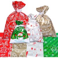 Hot 10PCS Practical Christmas Plastic Candy Wrapping Bags/Xmas Drawstring s Bag/Snack Wedding Storage Pouch