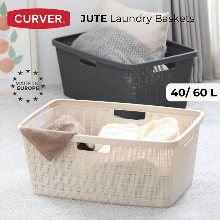 CURVER Jute Modern Laundry Baskets Clothes Hamper Ventilated with lid Large Capacity Waterproof