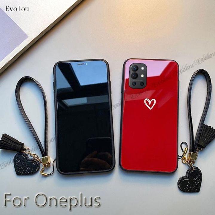 mirror-tempered-glass-hard-phone-case-for-oneplus-9r-9-8-pro-love-heart-painted-lanyard-tassel-shockproof-cover-for-one-plus-8t