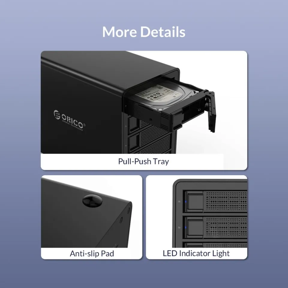 ORICO 5 Bay Pop-up USB 3.0 3.5 inch Hard Disk Enclosure (with RAID) - 80TB  Capacity