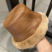 Faux Fur Winter Bucket Hat for Women Leather Solid Rabbit Fur Thicken Warm Men Fishman Buckets Caps Fashion Outdoor Wholesale