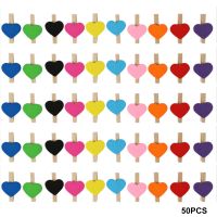 50pcs Paper Peg Mini Stationery Party Wooden Photo Clip Multicolor Clothes Pin DIY Craft Cute Heart Shape Home Decor Gift Clips Pins Tacks