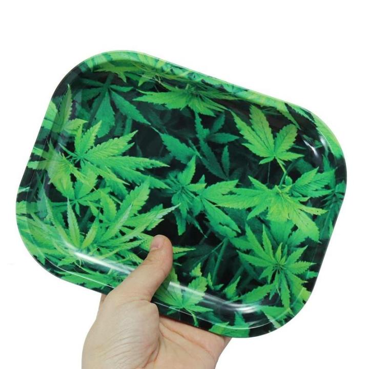 ถาดโรลลายใบ-420-leafy-mj-leaf-ขนาดมินิ-420-leafy-mj-leaf-metal-mini-rolling-tray