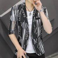 ZZOOI Summer Hollow Thin Men Blazers Fashion Letter Print Casual Suit Jacket Street Wear Social Men Clothing Singer Dj Barber Blazer