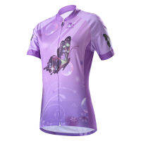 เสื้อจักรยานผู้หญิงแขนสั้น Bicycl สีม่วงลายผีเสื้อ