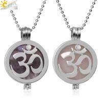 CSJA Stone Pendant Reiki AUM Hollow Locket Necklace for Men Diffuser G310