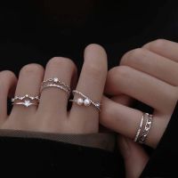 PANGZHU สาว INS แหวนนิ้วมือ สองชั้น เรียบง่าย แหวนปรับได้ แหวนเปิดผู้หญิง เครื่องประดับแฟชั่น แหวนสไตล์เกาหลี