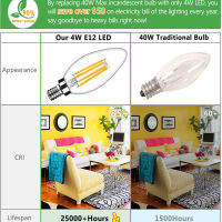 E12 LED Bulb C35 Candle Chandelier Light 4W Equivalent 40W Warm White 2700K Daylight 6500K Edison Screw Lamp Clear Galss 12Pack