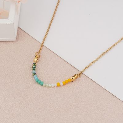 [COD] and net red natural stone necklace trendy light luxury minimalist design of faceted glass beads niche all-match simple