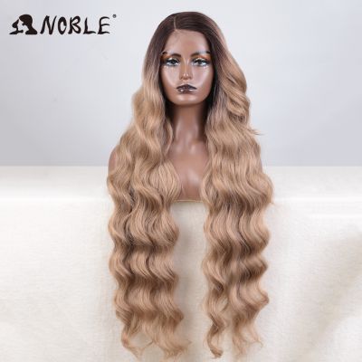 【jw】■ↂ Noble Synthetic Front Wig Wavy 36 Side Part Ombre Blonde