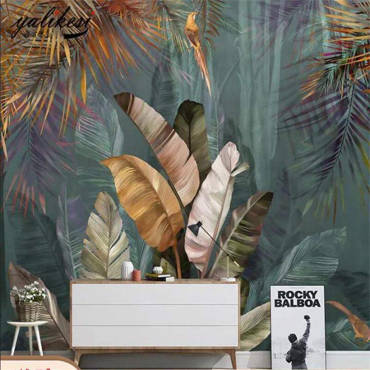 Custom Tropical Plants Banana Leaves Wallpapers for Living Room Bedroom