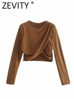 ✑❃ Fashion Asymmetrical Pleated Design Short Shirt Back Blouse Roupas Street Blusas LS503