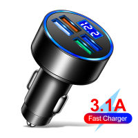 Type-C 3.1A ที่ชาร์จแบตในรถ4 USB ที่ชาร์จแบตในรถอะแดปเตอร์ชาร์จในรถยนต์โวลต์มิเตอร์ไฟ LED เบ้าปลั๊กชาร์จเร็วสำหรับโทรศัพท์