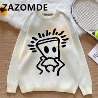 【YD】 ZAZOMDE Cartoon Knitted Oversized Sweaters O Neck Knitwear Pullovers Streetwear Men