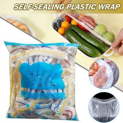 Disposable Food Cover Plastic Wrap Elastic Food Lids Fruit Bowls Cups Caps Storage Kitchen Fresh Keeping Saver Bag 50/100Pcs