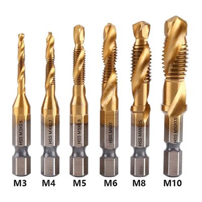6Pcs M3 M10 Hex Shank Titanium Plated HSS Screw Thread Metric Tap Drill Bits Screw Machine Compound Thread Hand Tools