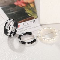 3PcsSet Retro Pearl Resin Ring Set Colorful Gradient Finger Rings Women Jewelry Accessories