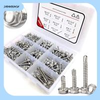 SARAHBOWSH 380Pcs #8 #10 #12 สกรูเกลียวปล่อยสำหรับโลหะ 410สแตนเลสสตีล 1/2 "ถึง2" สกรูโลหะแผ่น พร้อมกล่องเก็บของ ชุดแยกสกรูเจาะด้วยตนเอง โลหะสำหรับตกแต่ง