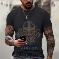 Latest Viking Symbol Printed Tshirt Mens Shortsleeved Tshirts Mens Street Hiphop