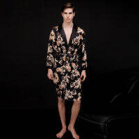 Coffee And Navy Blue Men Silk Robes 2016 Male Senior Satin Sleepwear Summer Long Paisley Pattern Robe Set Long Sleeves Nightgown