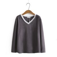 【มีไซส์ใหญ่】Plus Size Womens V-neck De-velvet Shirts Oversized A-line Spring Autumn Tops