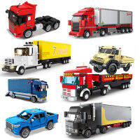 Trucks City Vehicle Pickup Heavy Cargo Transport Model Building Block Set machinery shop Van Creative Carriage Harvester car toy