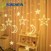 ZZOOI Star Moon Led Curtain Garland String Lights Icicle 4M 220V Outdoor Lamp For Bar Bedroom Wedding Party Garden Window Mall Decor